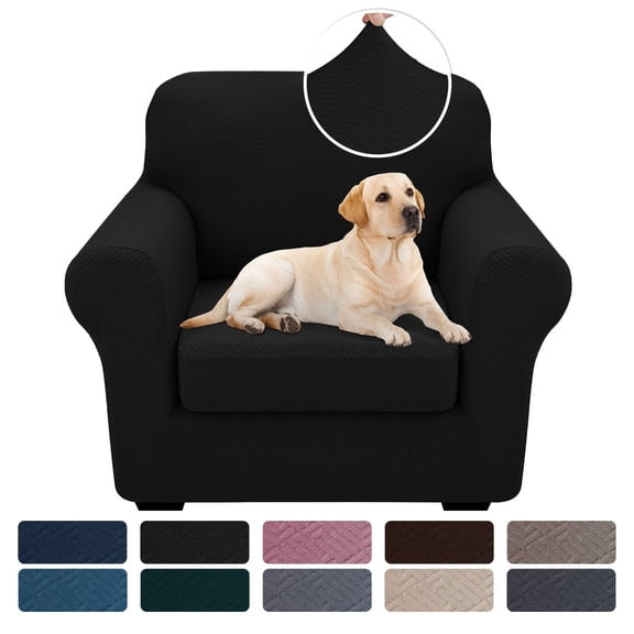 JIATER 2-Piece Armchair Sofa Cover Stretch Couch Cover Washable Sofa Slipcover Furniture Protector with 1 Cushion Cover,Black