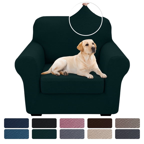 JIATER 2-Piece Armchair Sofa Cover Stretch Couch Cover Washable Sofa Slipcover Furniture Protector with 1 Cushion Cover,Dark Green