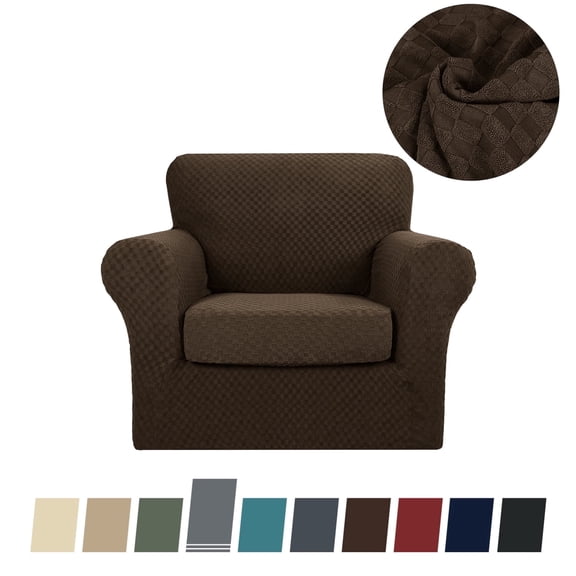 JIATER 2-Piece Armchair Sofa Cover Stretch Couch Cover Washable Sofa Slipcover Furniture Protector with 1 Cushion Cover,Dark Coffee