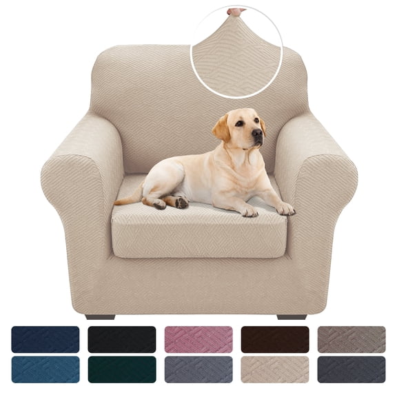 JIATER 2-Piece Armchair Sofa Cover Stretch Couch Cover Washable Sofa Slipcover Furniture Protector with 1 Cushion Cover,Light Beige