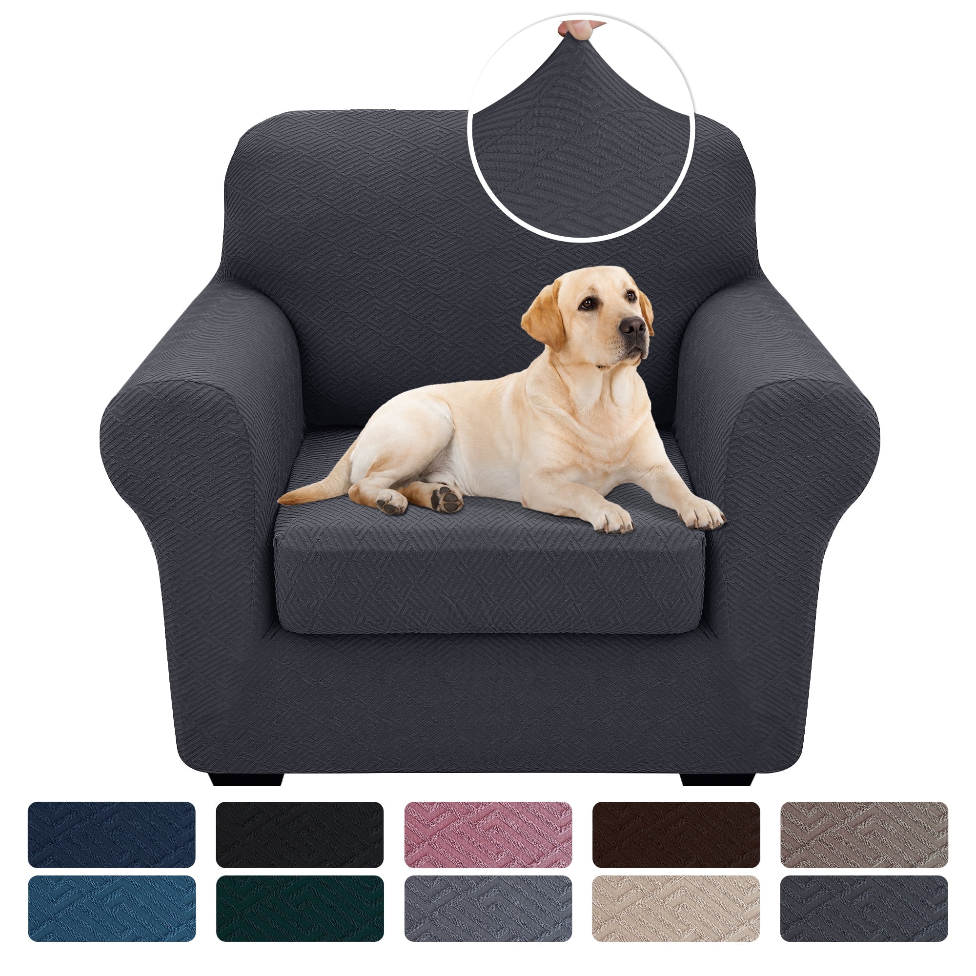 JIATER 2-Piece Armchair Sofa Cover Stretch Couch Cover Washable Sofa Slipcover Furniture Protector with 1 Cushion Cover,Dark Gray