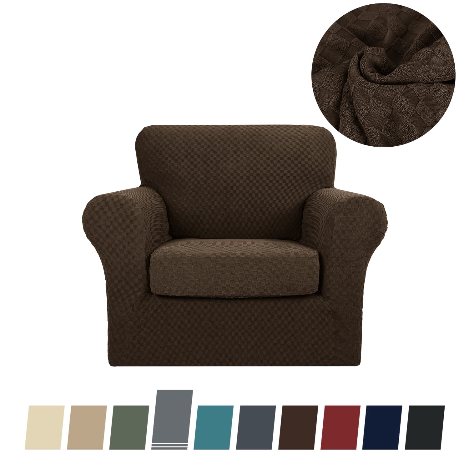 JIATER 2-Piece Armchair Sofa Cover Stretch Couch Cover Washable Sofa Slipcover Furniture Protector with 1 Cushion Cover,Dark Coffee