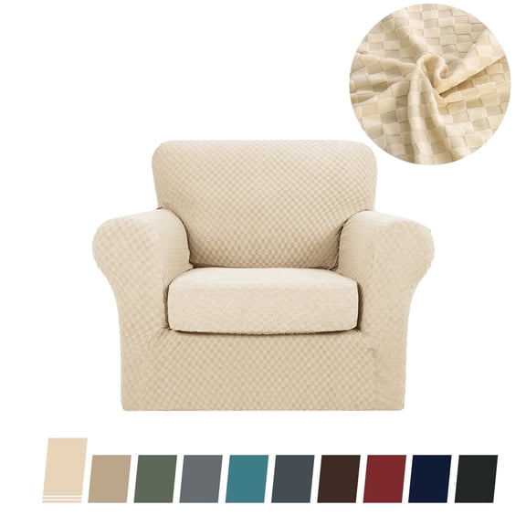 JIATER 2-Piece Armchair Sofa Cover Stretch Couch Cover Washable Sofa Slipcover Furniture Protector with 1 Cushion Cover,Light Beige