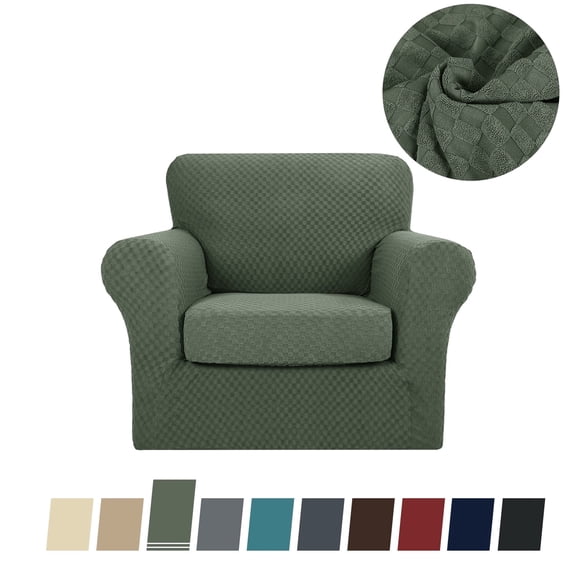 JIATER 2-Piece Armchair Sofa Cover Stretch Couch Cover Washable Sofa Slipcover Furniture Protector with 1 Cushion Cover,Army Green