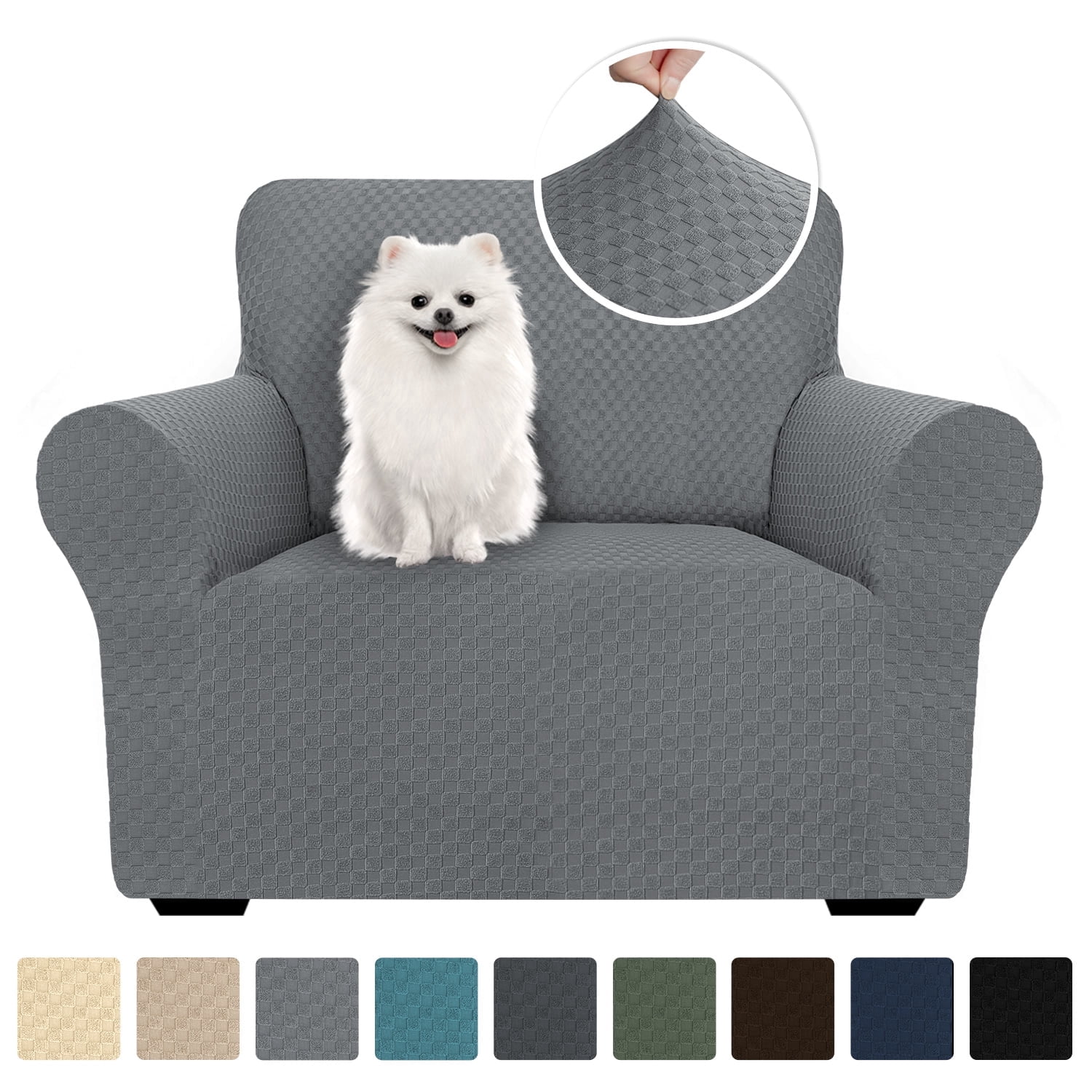 JIATER 1-Piece Armchair Sofa Cover Stretch Couch Cover Washable Sofa Slipcover Non-Slip Furniture Protector,Light Gray