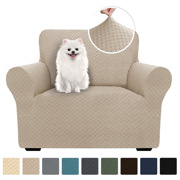 JIATER 1-Piece Armchair Sofa Cover Stretch Couch Cover Washable Sofa Slipcover Non-Slip Furniture Protector,Khaki