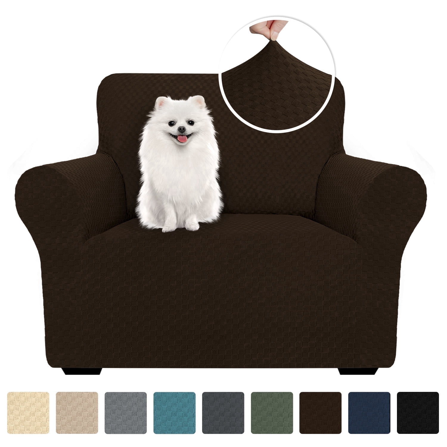 JIATER 1-Piece Armchair Sofa Cover Stretch Couch Cover Washable Sofa Slipcover Non-Slip Furniture Protector,Dark Coffee