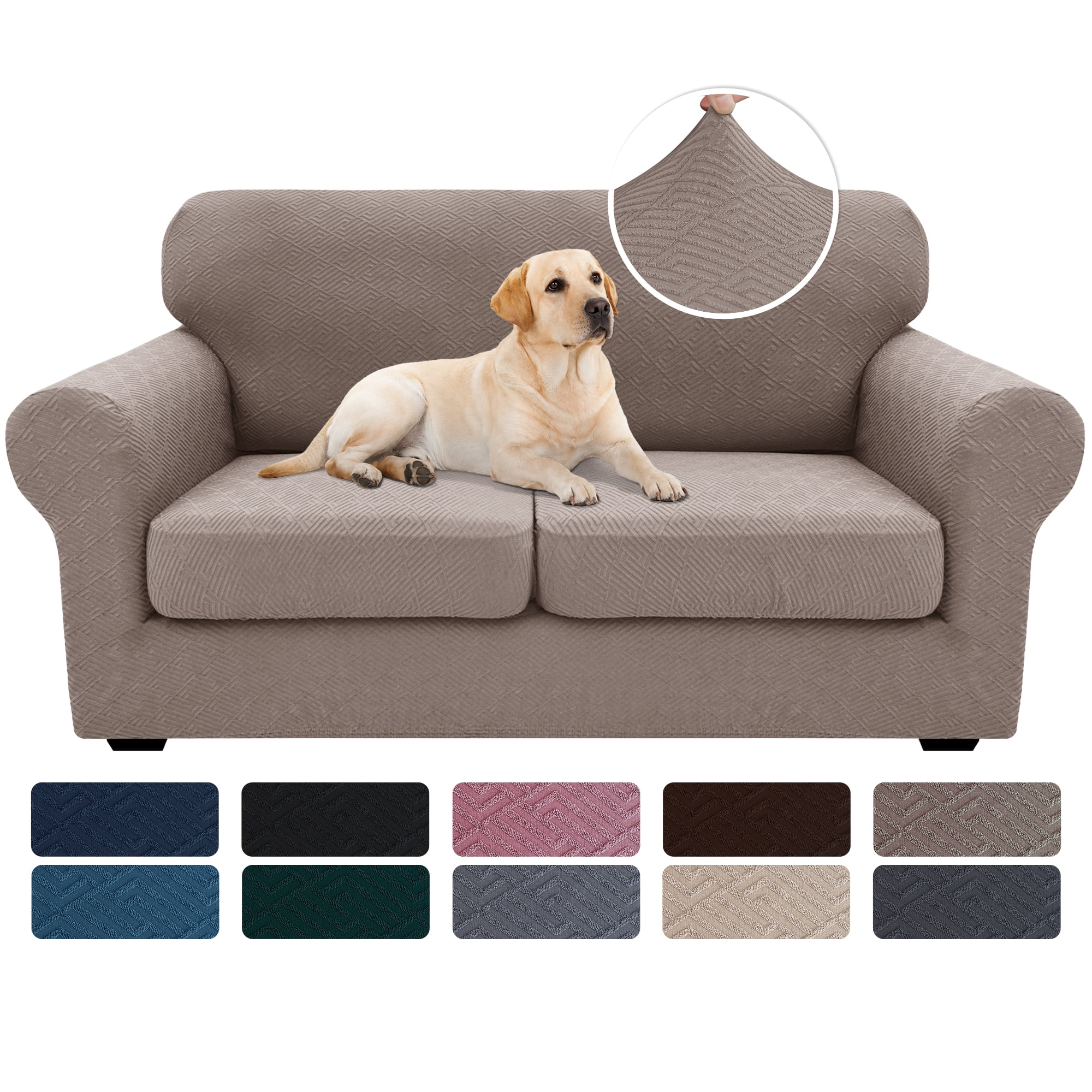 JIATER 3-Piece Sofa Cover Stretch Couch Cover Washable Sofa Slipcover Furniture Protector with 2 Cushion Covers,Loveseat Khaki