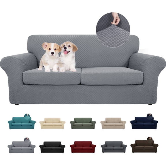 JIATER 3-Piece Sofa Cover Stretch Couch Cover Washable Sofa Slipcover Furniture Protector with 2 Cushion Covers,Loveseat Light Gray