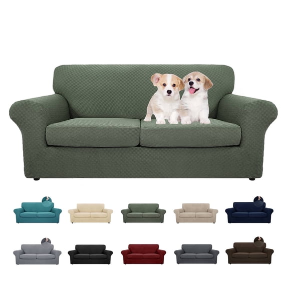 JIATER 3-Piece Sofa Cover Stretch Couch Cover Washable Sofa Slipcover Furniture Protector with 2 Cushion Covers,Loveseat Army Green