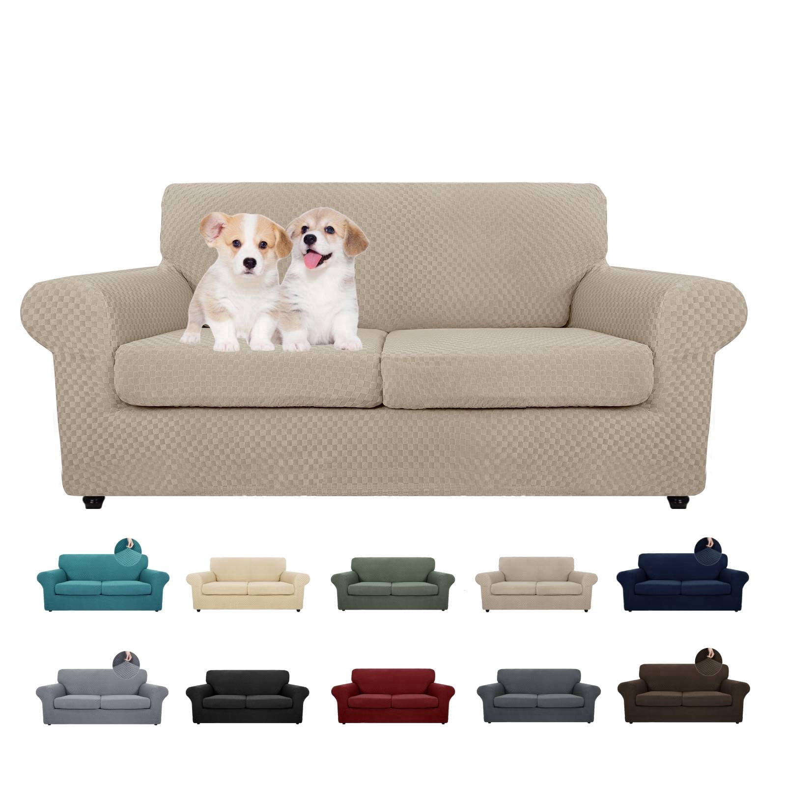 JIATER 3-Piece Sofa Cover Stretch Couch Cover Washable Sofa Slipcover Furniture Protector with 2 Cushion Covers,Loveseat Khaki