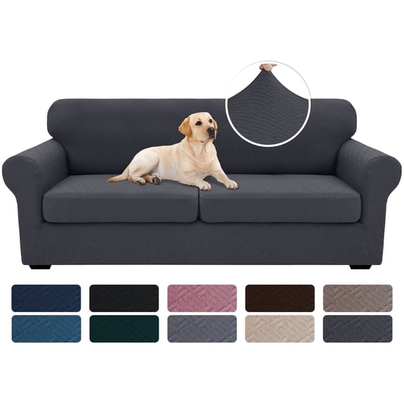 JIATER 3-Piece Couch Cover Stretch Sofa Cover Oversized Loveseat Slipcover Furniture Protector with 2 Cushion Covers,Dark Gray