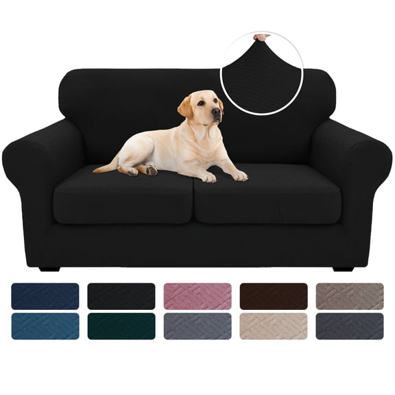 JIATER 3-Piece Sofa Cover Stretch Couch Cover Washable Sofa Slipcover Furniture Protector with 2 Cushion Covers,Loveseat Black