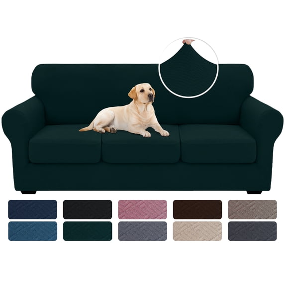 JIATER 4-Piece Sofa Cover Stretch Couch Cover Washable Sofa Slipcover Furniture Protector with 3 Cushion Covers,Sofa Dark Green