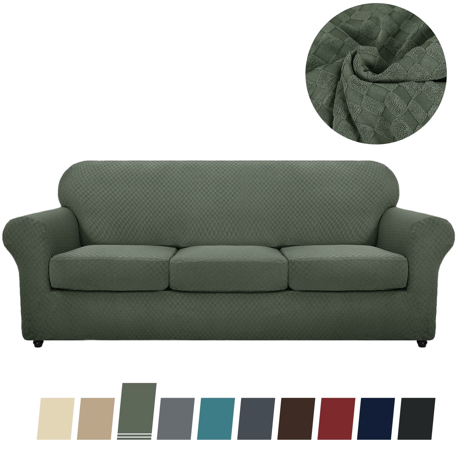 JIATER 4-Piece Sofa Cover Stretch Couch Cover Washable Sofa Slipcover Furniture Protector with 3 Cushion Covers,Army Green