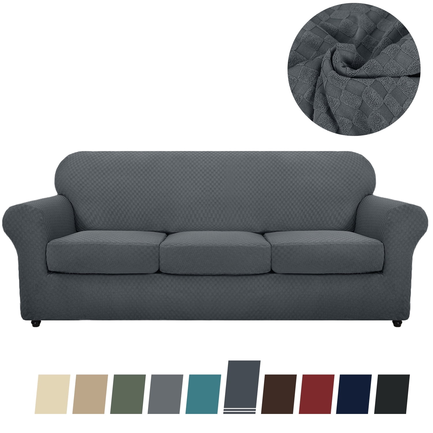 JIATER 4-Piece Sofa Cover Stretch Couch Cover Washable Sofa Slipcover Furniture Protector with 3 Cushion Covers,Sofa Dark Gray