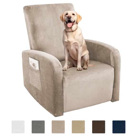 JIATER Recliner Chair Covers Stretch Recliner Covers with Pockets for Small Recliners,Khaki