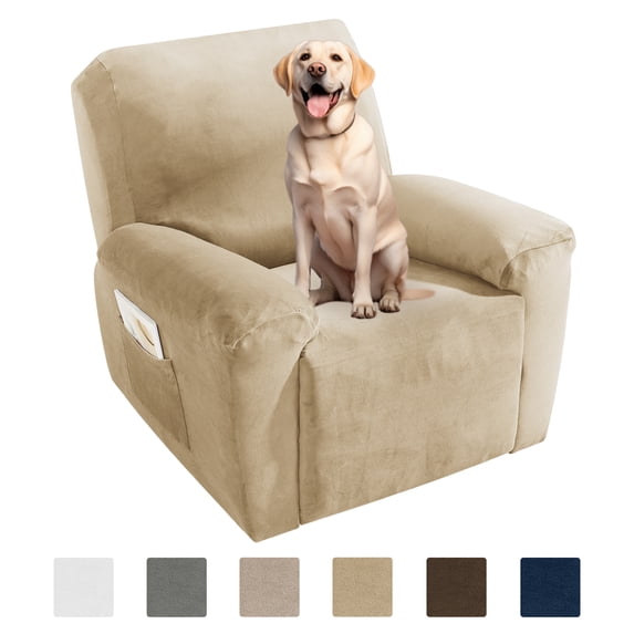 JIATER Recliner Chair Covers Stretch Velvet Recliner Slipcover with Pockets,24"-33",Camel