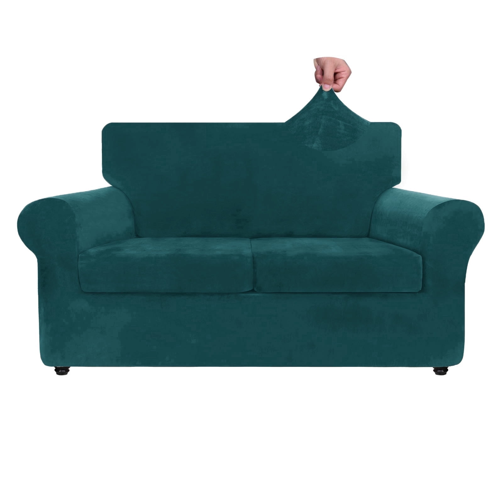 JIATER 3-Piece Sofa Cover Stretch Couch Cover Velvet Sofa Slipcover Furniture Protector with 2 Cushion Covers,Loveseat Dark Green