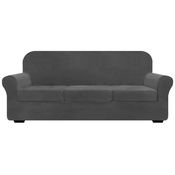 JIATER 4-Piece Sofa Cover Stretch Couch Cover Velvet Sofa Slipcover Furniture Protector with 3 Cushion Covers,Sofa Gray
