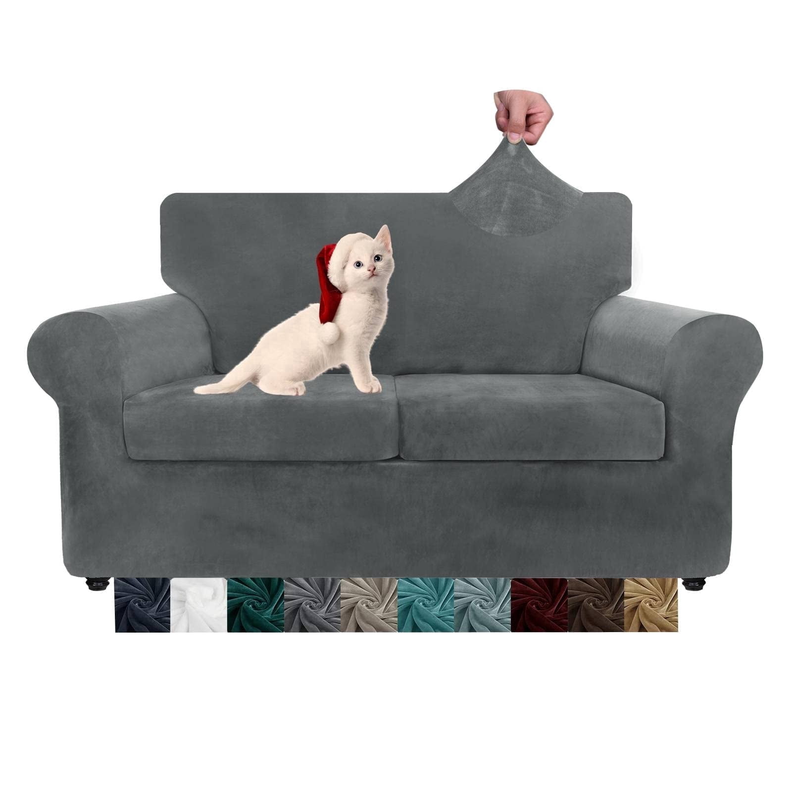 JIATER 3-Piece Sofa Cover Stretch Couch Cover Velvet Sofa Slipcover Furniture Protector with 2 Cushion Covers,Loveseat Gray