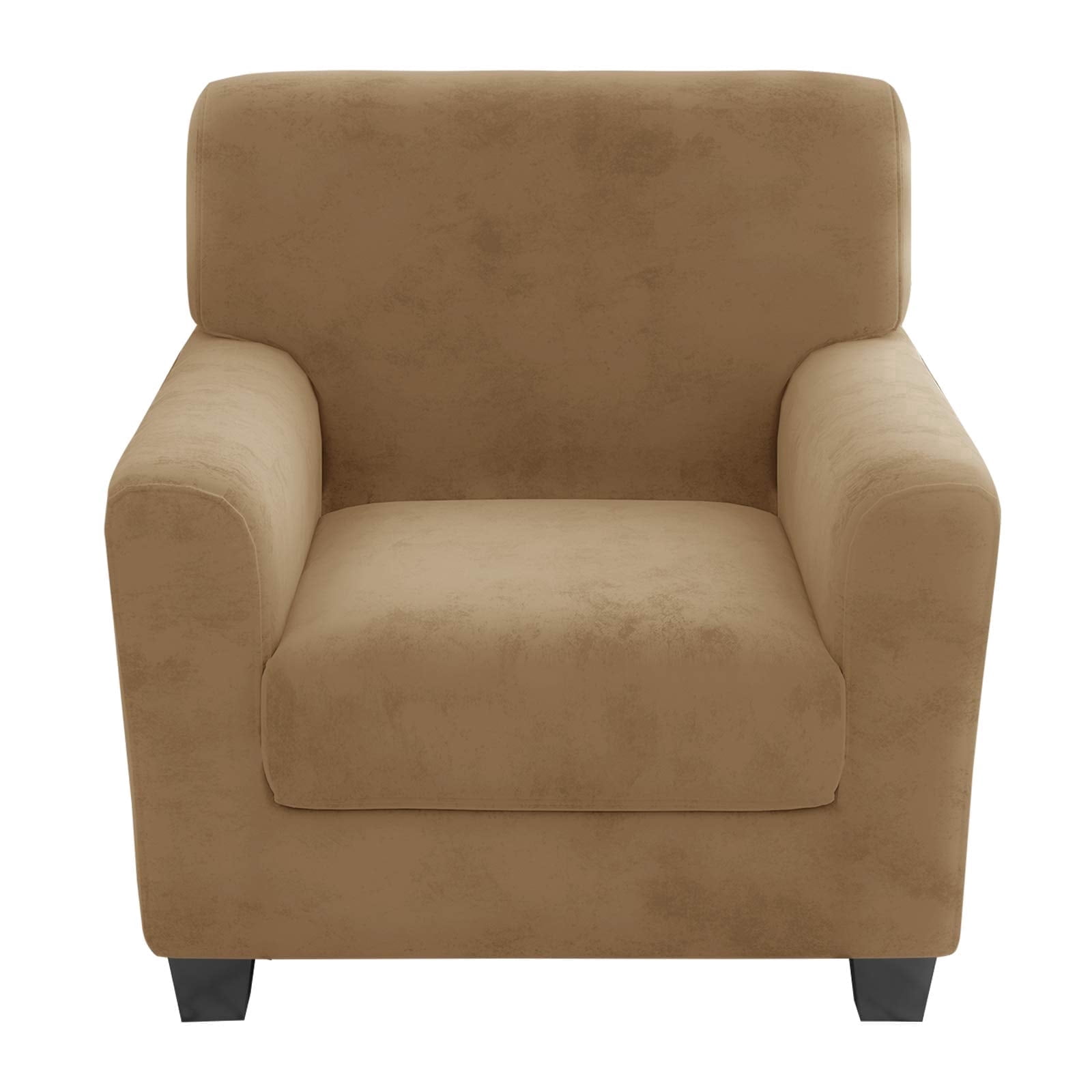 JIATER 2-Piece Armchair Sofa Cover Stretch Couch Cover Velvet Sofa Slipcover Furniture Protector with 1 Cushion Cover,Camel