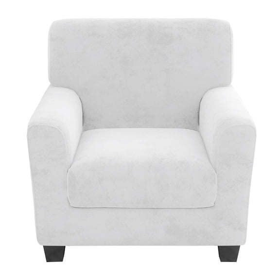 JIATER 2-Piece Armchair Sofa Cover Stretch Couch Cover Velvet Sofa Slipcover Furniture Protector with 1 Cushion Cover,White