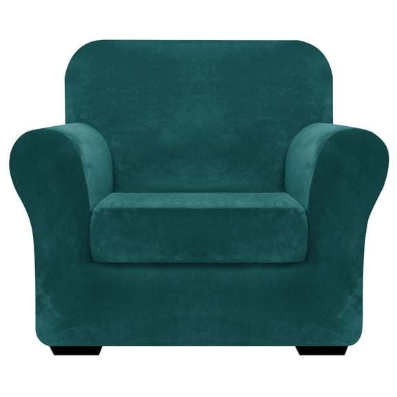JIATER 2-Piece Armchair Sofa Cover Stretch Couch Cover Velvet Sofa Slipcover Furniture Protector with 1 Cushion Cover,Dark Green