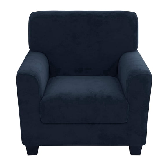 JIATER 2-Piece Armchair Sofa Cover Stretch Couch Cover Velvet Sofa Slipcover Furniture Protector with 1 Cushion Cover,Navy