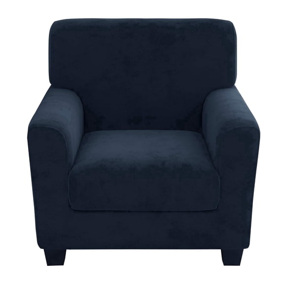 JIATER 2-Piece Armchair Sofa Cover Stretch Couch Cover Velvet Sofa Slipcover Furniture Protector with 1 Cushion Cover,Navy