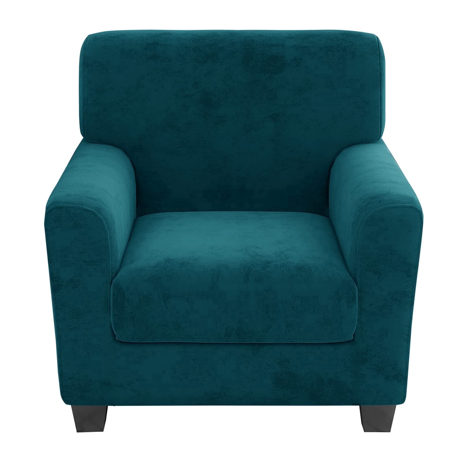 JIATER 2-Piece Armchair Sofa Cover Stretch Couch Cover Velvet Sofa Slipcover Furniture Protector with 1 Cushion Cover,Dark Green