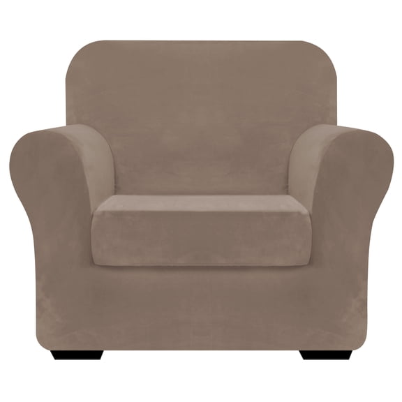 JIATER 2-Piece Armchair Sofa Cover Stretch Couch Cover Velvet Sofa Slipcover Furniture Protector with 1 Cushion Cover,Camel