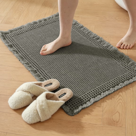 JIATER Waffle Bathroom Rugs 24x17,Soft Absorbent Bath Mat Non-Slip Backing Quick Dry Washroom Mats,Olive Green