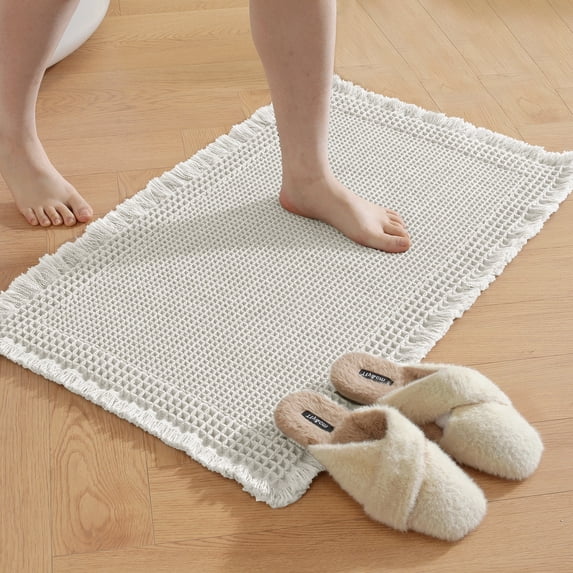 JIATER Waffle Bathroom Rugs 32x20,Soft Absorbent Bath Mat Non-Slip Backing Quick Dry Washroom Mats,Beige