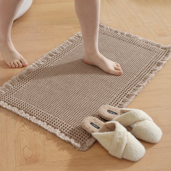 JIATER Waffle Bathroom Rugs 32x20,Soft Absorbent Bath Mat Non-Slip Backing Quick Dry Washroom Mats,Brown