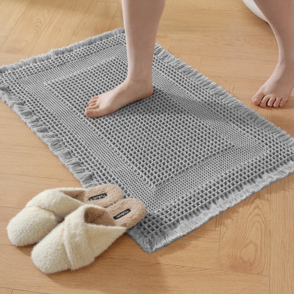 JIATER Waffle Bathroom Rugs 24x17,Soft Absorbent Bath Mat Non-Slip Backing Quick Dry Washroom Mats,Light Gray