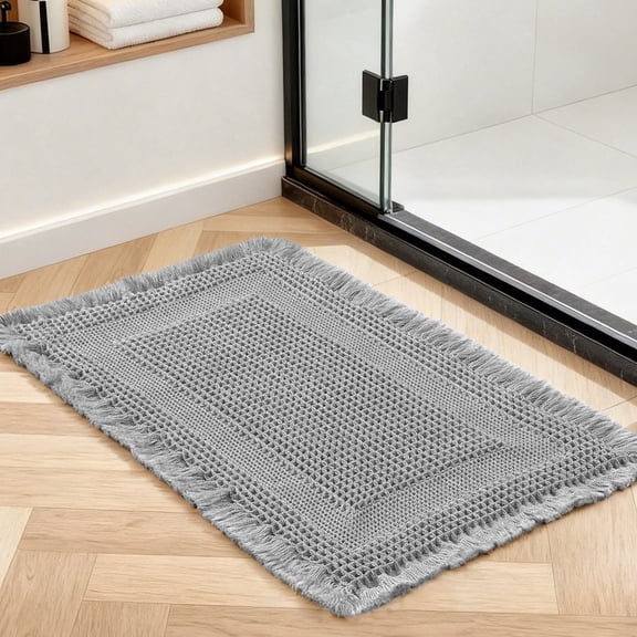 JIATER Waffle Bathroom Rugs 24x17,Soft Absorbent Bath Mat Non-Slip Backing Quick Dry Washroom Mats,Light Gray
