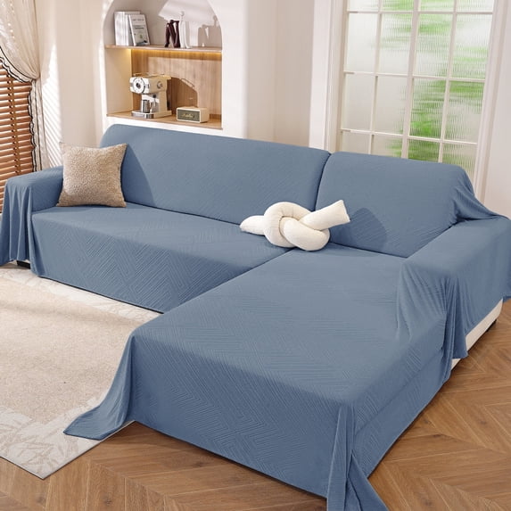 JIATER Couch Covers for L Shaped Sectional Sofa Covers 2-Piece Stretch Throw Sofa Slipcovers,Blue
