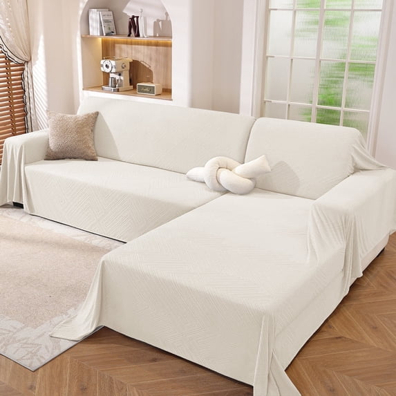 JIATER Couch Covers for L Shaped Sectional Sofa Covers 2-Piece Stretch Throw Sofa Slipcovers,Beige