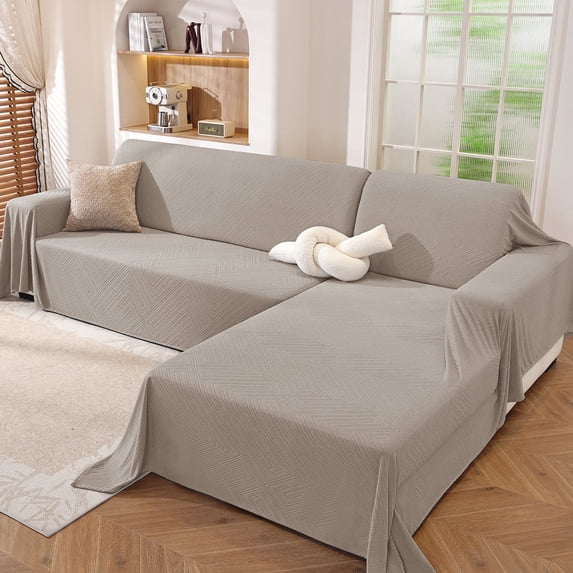 JIATER Couch Covers for L Shaped Sectional Sofa Covers 2-Piece Stretch Throw Sofa Slipcovers,Khaki