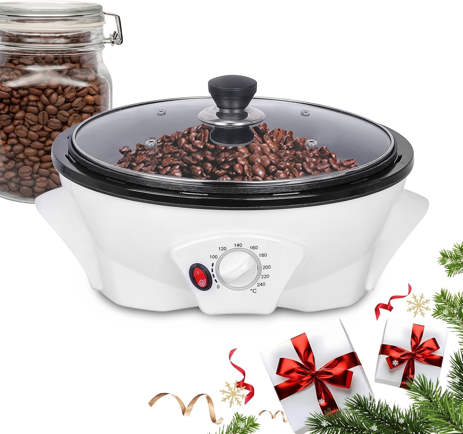 JIAWANSHUN Electric Coffee Bean Roaster - 1.1 Lb Capacity, 0-240°C Temp Control, 1200W, 110V For Home Roasting
