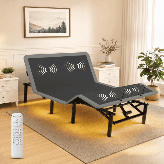 JIAXIA 1000LBS Queen Massage Adjustable Bed Frame with LED, Zero Gravity Bed with Wireless Remote,Type-A,Type-C,Head/Foot Ergonomic Incline,2 Memory and 4 Height-Adjustable Legs