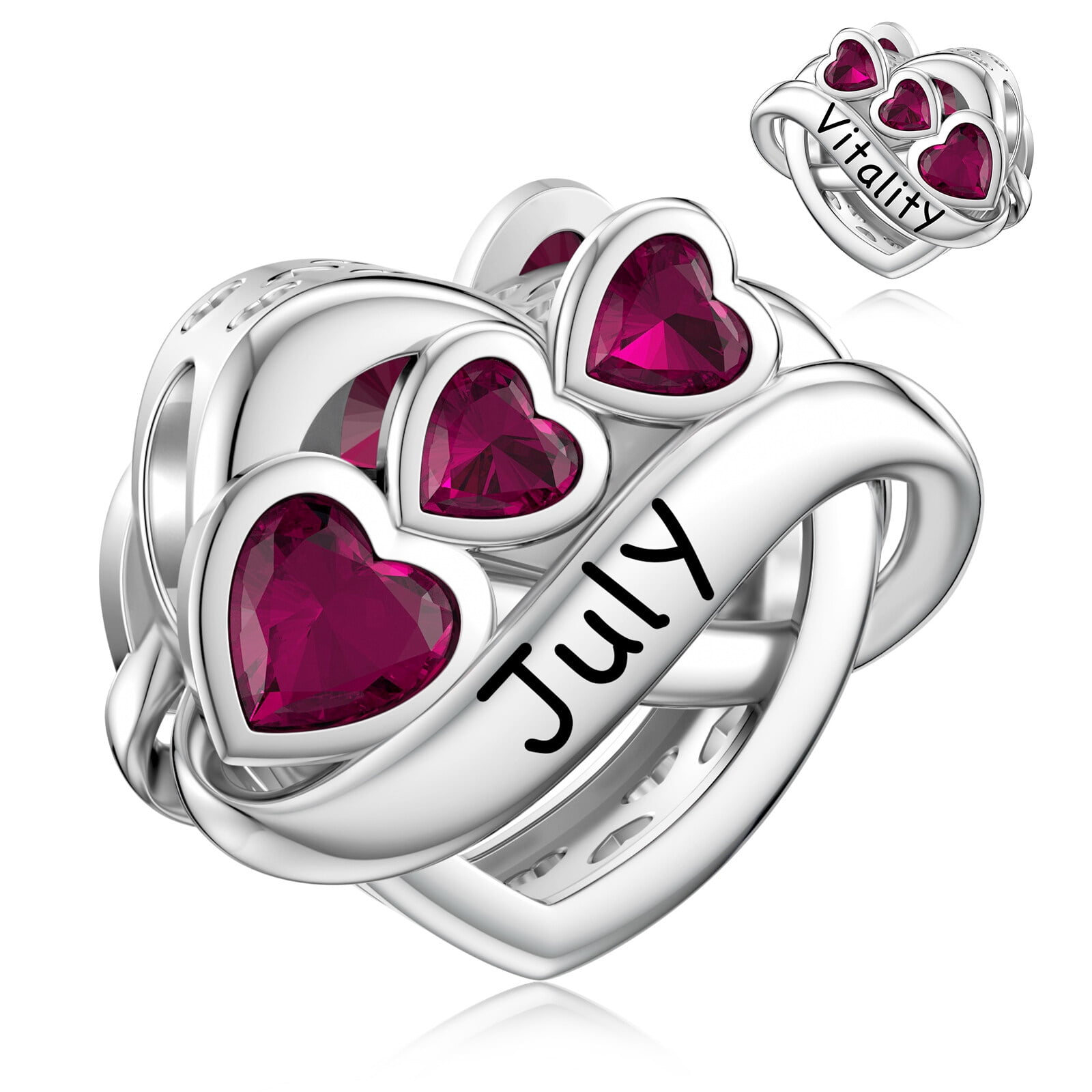 JIAYIQI 925 Silver July Charms for Heart Red Birthstone Charm for Women