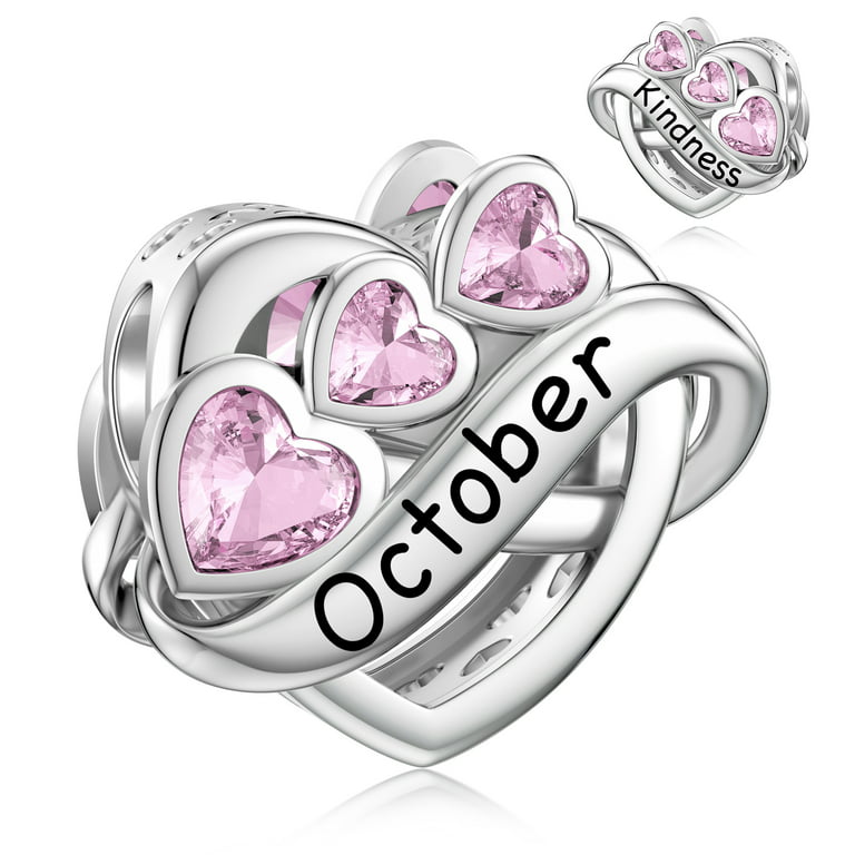 JIAYIQI 925 Silver October Pink Charms for Bracelet Gift for Female Adult  Teen Girls