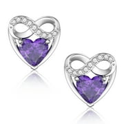 JIAYIQI March Birthstone Earrings for Women Sterling Silver Love Heart Stud Earrings Jewelry Gift