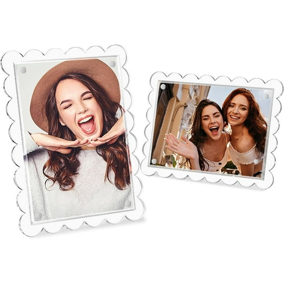 JIAYUE 2 Pack Clear Scalloped Photo Frame 5x7Inch Acrylic Magnetic Picture Frame for Horizontal or Vertical Display for Tabletop Display,Nursery,Bedroom