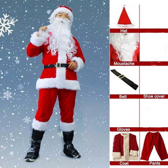 JIAYUE Adult Christmas Santa Claus Outfit Suit With Fuzzy Edge Coat And Pants Complete Santa Accessory Pack For Role Play Cosplay