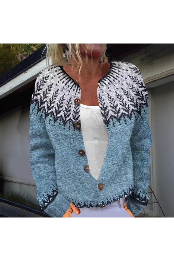 Autumn Winter Outerwear For Women Jacquard Long Sleeve Relaxed Fit Button Sport Style Knitted Sweater Cardigan For Women Cool Weather Soft Wear
