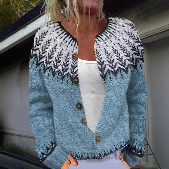 JIAYUE Autumn Winter Outerwear For Women Jacquard Long Sleeve Relaxed Fit Button Sport Style Knitted Sweater Cardigan For Women Cool Weather Soft Wear