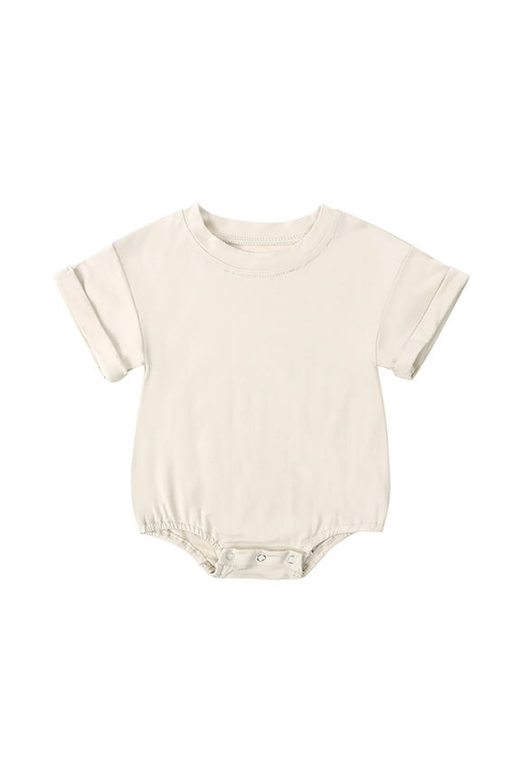 Baby Girls Jumpsuit O-Neck Boys Short Sleeve Solid Color Newborn Romperss Trendy Infant Kids Fashionable Bodysuit